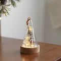 Christmas reindeer glass lantern with LED lights and wooden base tabletop decoration - Pink Reindeer