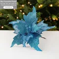 Sparkling blue artificial poinsettia flower for DIY Christmas tree decoration, 26cm size - Blue