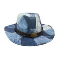 Cappello western da cowboy in denim patchwork con cinturino in pelle e fibbia a stella - Taglia unica / Azzurro
