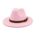 Classic pink felt fedora hat with a vintage brown tassel band on a white background - M (56-58cm) / Pink