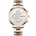 Montre homme d'affaires avec bracelet acier bicolore or rose et cadran calendrier - Bracelet Bicolore Argent Or Rose Cadran Blanc (11)