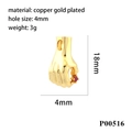 Detail shot of 18k gold plated copper hand pendant with red stone and dimensions - Gold-Hand Holding Red Gem