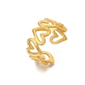 French luxury style hollow heart stainless steel open ring in polished gold finish - Gold Double Heart