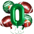 Football party balloon set with green number 0 and touch down theme decorations - Number 0