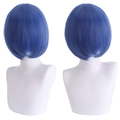 Blauwe korte bob cosplay pruik met dikke styling, voor- en achteraanzicht - Gemengd Blauw