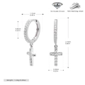 Detalle de pendientes de cruz en plata S925 con circonitas y medidas del producto - Plata 925 chapada en oro blanco