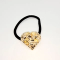 Elegant gold heart charm elastic hair tie with textured metallic finish for ponytail - Crinkled Texture Heart Hair Tie (69)