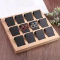 Bamboo 12-slot earring display tray with black matte cards for jewelry organization - 12 Slots - Black PU