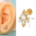 Golden 316L stainless steel labret stud with crystal cluster, 10mm length variant - Multi-Bead Zircon Cluster Style (14)