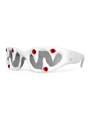Eccentric white punk sunglasses with red devil eye details and spiky sculpted frames - White Frame Silver Lens Red Eyeballs