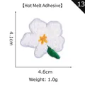 White flower towel embroidery patch with green leaf and heat melt glue backing - Polyester/Hot Melt Adhesive / 13-White 3D Flower
