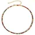 Bunte Zirkonia-Tennis-Halskette mit vergoldeter Kette und sicherem Karabinerverschluss - 3mm Regenbogen Zirkonia
