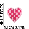 Detailed view of pink checkered heart embroidery patch with 5.5cm size dimensions - No.1-Plaid Heart