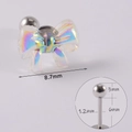 Iridescent bow stud earring in stainless steel with holographic finish and ball screw back - Holographic Ribbon Bow