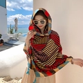 Summer cotton linen shawl with colorful geometric print and blue tassel charms - 180*90CM / 39228-Multicolor Geometric