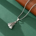 Detailed close-up of a silver badminton pendant with a sturdy metal box chain - Badminton Shuttlecock Pendant