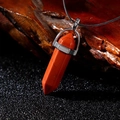Natural red jasper hexagonal crystal pendant necklace with silver clasp and black cord - Pendant Only / Red Jasper
