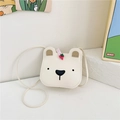 White cartoon bear crossbody bag for kids with adjustable strap and cute berry detail - White