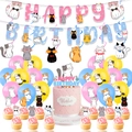 Set decorazioni compleanno a tema gatto con striscioni palloncini e cake topper - Set Grande per Festa a Tema Gatto
