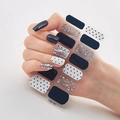 Deep blue and glitter sequin nail polish wraps with black polka dot design DQ3-001 - Deep Blue Black Polka Dot Transparent Blue Gold Silver Glitter (DQ3-001)