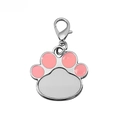Customizable paw-shaped pet ID tag in silver alloy with pink enamel and lobster clasp - Cat Paw / Pink
