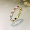 Detail of gold open ring with pink and white evil eye beads and sparkling zircon stones - Gold-Pink