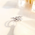 Macro shot of silver wave ring with pavé-set crystals and polished double layer - Double Layer Wave Geometric Style (J45) / Silver (J45)