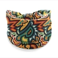 Elastic headband with colorful African tribal geometric patterns in green and orange - Style 49