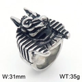 Vintage stainless steel Egyptian Anubis signet ring for men in antique silver finish - Steel Anubis Style (KR109966-HL)