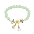 Beaded pearl bracelet with green crackle beads and a white flower charm detail - S015-green Fresh Floral Bracelet #sz172