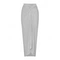 Elegant silver metallic glitter maxi skirt with knot waist detail and high slit - One Size / Silver Wrap Skirt