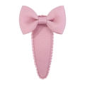 Detailed view of pink grosgrain ribbon bow hair clip with wavy stitched scalloped edges - Light Pink