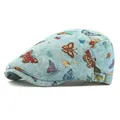 Lichtblauwe jacquard pet met kleurrijke vlinderborduurvriendelijke en metalen gesp - Verstelbaar / Blauw Zijdelings Verstelbaar