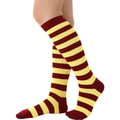 Knee-high socks featuring classic burgundy and yellow stripes with ribbed cuffs - Burgundy and Yellow Striped