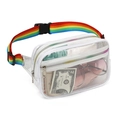 Riñonera de PVC transparente con correa arcoíris y bolsillos con cremallera doble - Blanco Arcoiris