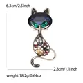 Elegant vintage cat brooch with blue gemstone and colorful crystals in golden metal finish - Coffee Gold Blue