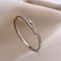 Polished silver wave bangle featuring镂空LOVE design and heart-shaped zircon stone - 25# Silver Heart Letter LOVE