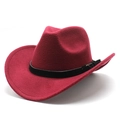 Détail du chapeau de cowboy bordeaux en feutre avec bandeau en cuir noir et boucle - M (56-58cm) / Bordeaux