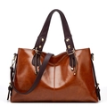 Classic genuine leather shoulder bag, large capacity stylish color-block handbag for women. - Brown