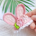 Pink handmade crochet bunny ear hair clip with pearls and flowers for girls - Pink Small Flower Rabbit Ears (Knitted)