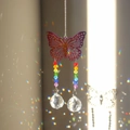 Purple metal butterfly crystal suncatcher with rainbow beads and faceted glass balls - Colorful Gold Butterfly Dual Balls 1