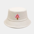Cream bucket hat with pink mushroom embroidery made of premium twill cotton fabric - M (56-58cm) / Cute Mushroom Beige