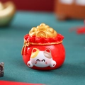 Decorazione borsa della fortuna con gatto portafortuna rosso e monete d'oro - A151 Gatto sacchetto benedizione orecchio giallo