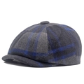 Gorra clásica de lana con patrón de cuadros gris y azul marino para otoño e invierno - Cuadros Grises