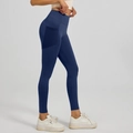 High-waisted dark blue yoga leggings with side mesh pockets for fitness and running - S / Whale Blue