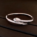 Silver snake open bangle with white zircons and emerald green eyes in luxury style - 6# Silver Snake Shape