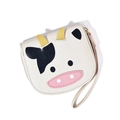 Cute cartoon cow-shaped PU leather coin purse with black spots and wrist strap - White