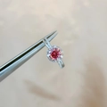 Elegant S925 silver ring featuring a pink moissanite main stone with halo and pavé setting - Red