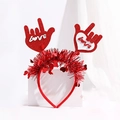 Red Valentine headband with I Love You hand signs and sparkling heart tinsel accents - Red I Love You Gesture Headband (No. 8)