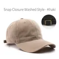 Vintage khaki washed cotton baseball cap with adjustable metal buckle and six-panel design - Snap Buckle Washed Style / Khaki